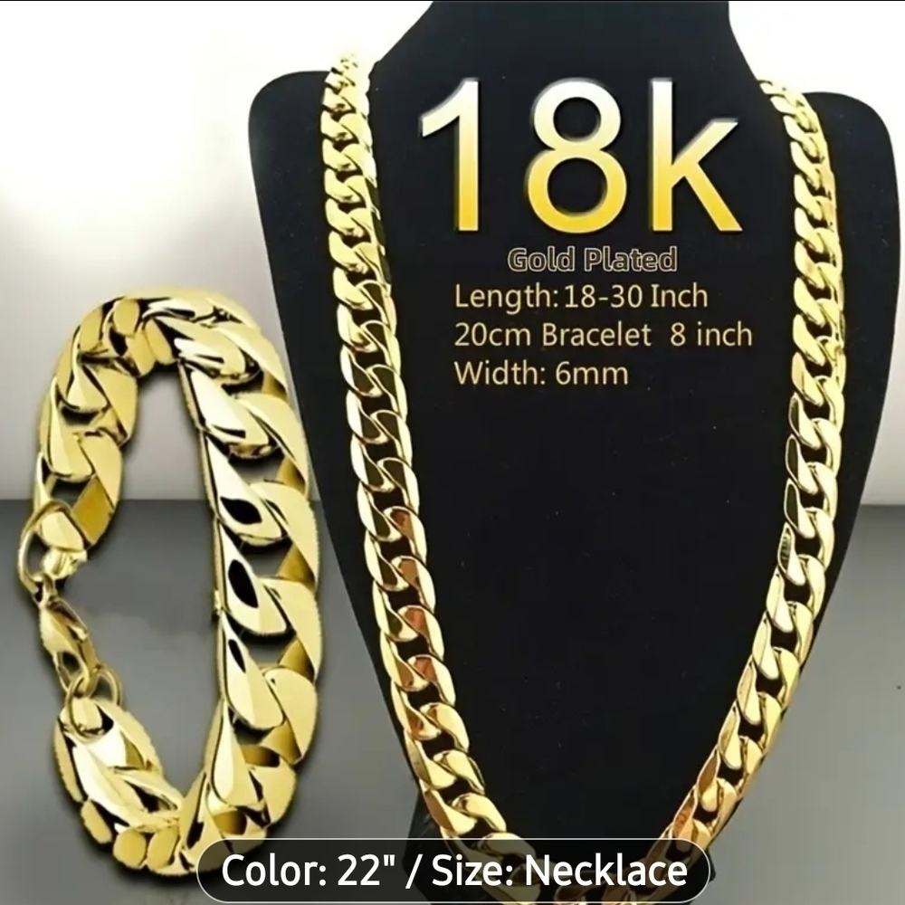 18k gold p necklace bracelet set  22" Man Woman UNISEX